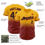 Maillot de baseball personnalisé Fade authentique noir-cramoisi à rayures fines dorées Maillot de baseball personnalisé Fade authentique noir-cramoisi à rayures fines dorées