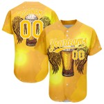 Maillot de baseball 3D jaune, motif authentique personnalisé, blanc, bière Maillot de baseball 3D jaune, motif authentique personnalisé, blanc, bière