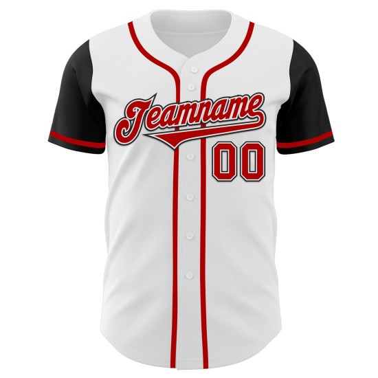Maillot de baseball blanc authentique ton rouge-noir personnalisé deux Maillot de baseball blanc authentique ton rouge-noir personnalisé deux