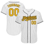 Maillot de baseball blanc, doré, à fines rayures noires, personnalisé et authentique Maillot de baseball blanc, doré, à fines rayures noires, personnalisé et authentique