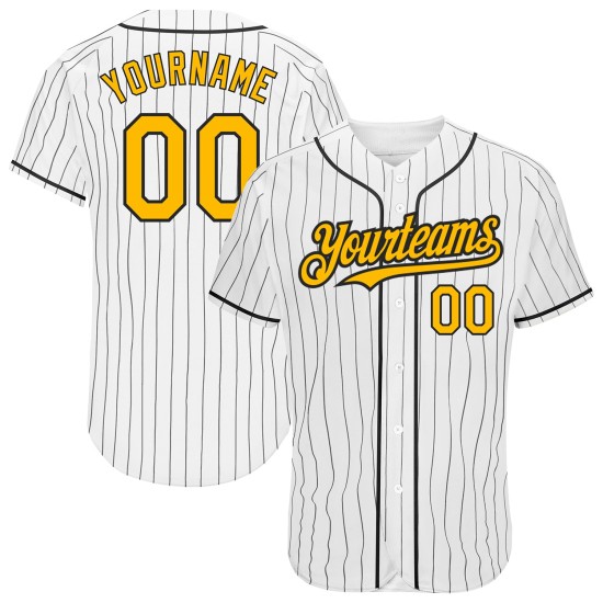 Maillot de baseball blanc, doré, à fines rayures noires, personnalisé et authentique Maillot de baseball blanc, doré, à fines rayures noires, personnalisé et authentique