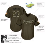 Maillot de baseball authentique personnalisé camouflage-noir rétro Service To Rib-Knit Salute Olive Maillot de baseball authentique personnalisé camouflage-noir rétro Service To Rib-Knit Salute Olive