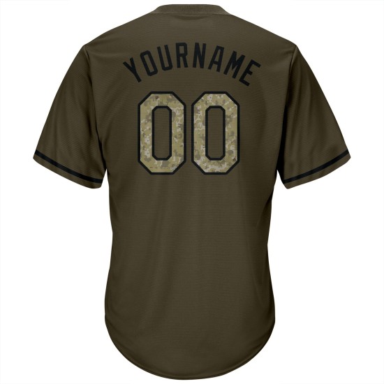 Maillot de baseball authentique personnalisé camouflage-noir rétro Service To Rib-Knit Salute Olive Maillot de baseball authentique personnalisé camouflage-noir rétro Service To Rib-Knit Salute Olive