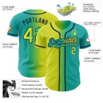 Maillot de baseball authentique dégradé fluo jaune-bleu marine personnalisé Aqua Maillot de baseball authentique dégradé fluo jaune-bleu marine personnalisé Aqua