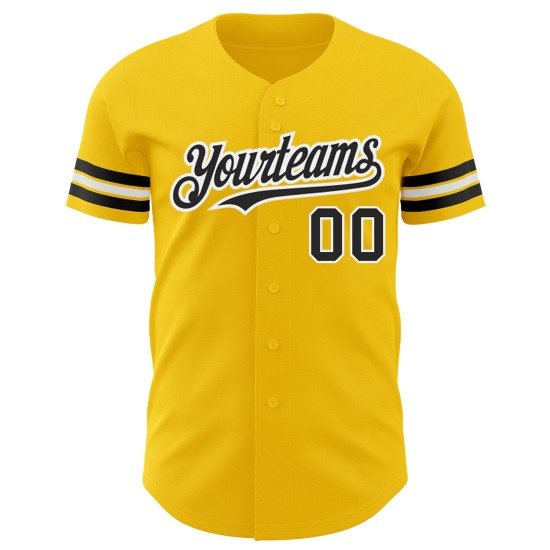 Maillot de baseball personnalisé authentique jaune noir et blanc Maillot de baseball personnalisé authentique jaune noir et blanc