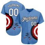 Maillot de baseball 3D à motif authentique blanc-noir avec panneau lumineux bleu Maillot de baseball 3D à motif authentique blanc-noir avec panneau lumineux bleu
