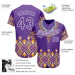 Maillot de baseball africain 3D authentique, motif personnalisé violet et blanc, style ethnique traditionnel Maillot de baseball africain 3D authentique, motif personnalisé violet et blanc, style ethnique traditionnel