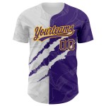 Maillot de baseball à gratter authentique 3D personnalisé motif graffiti violet-or Maillot de baseball à gratter authentique 3D personnalisé motif graffiti violet-or