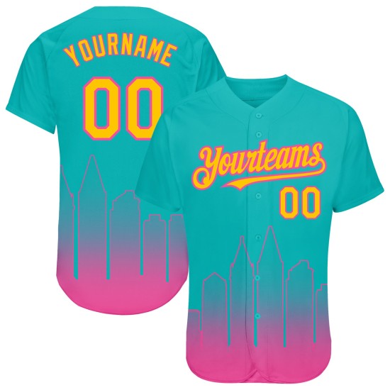 Maillot de baseball City Aqua 3D jaune-rose, mode, authentique, édition personnalisée, fondu, Diego San Maillot de baseball City Aqua 3D jaune-rose, mode, authentique, édition personnalisée, fondu, Diego San