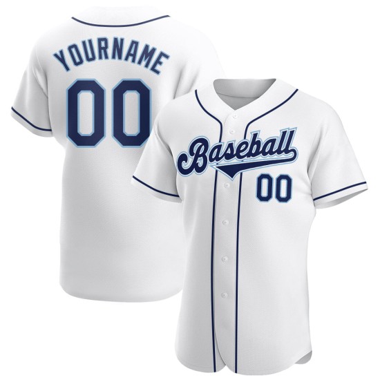 Maillot de baseball authentique personnalisé bleu marine et blanc poudre Maillot de baseball authentique personnalisé bleu marine et blanc poudre