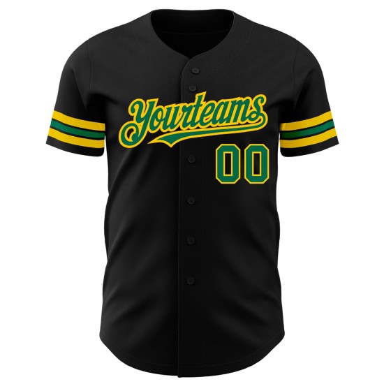 Maillot de baseball Kelly noir authentique, personnalisé, vert et jaune Maillot de baseball Kelly noir authentique, personnalisé, vert et jaune