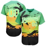 Maillot de baseball vert personnalisé authentique noir et blanc à motif coucher de soleil hawaïen et motif palmier 3D Pea Beach Maillot de baseball vert personnalisé authentique noir et blanc à motif coucher de soleil hawaïen et motif palmier 3D Pea Beach