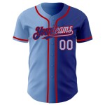 Maillot de baseball personnalisé authentique à la mode, dégradé bleu clair et rouge Maillot de baseball personnalisé authentique à la mode, dégradé bleu clair et rouge
