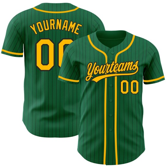 Maillot de baseball authentique à rayures fines, doré, vert Kelly, noir, personnalisé Maillot de baseball authentique à rayures fines, doré, vert Kelly, noir, personnalisé