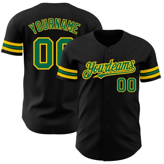 Maillot de baseball Kelly noir authentique, personnalisé, vert et jaune Maillot de baseball Kelly noir authentique, personnalisé, vert et jaune