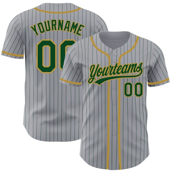 Maillot de baseball personnalisé à rayures grises et vertes authentiques Maillot de baseball personnalisé à rayures grises et vertes authentiques