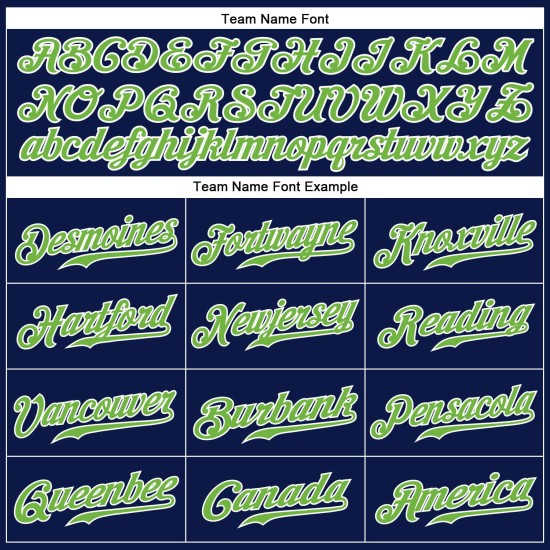 Maillot de baseball authentique bleu marine fluo à rayures blanches, vert et blanc, personnalisé Maillot de baseball authentique bleu marine fluo à rayures blanches, vert et blanc, personnalisé