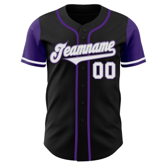 Maillot de baseball authentique, deux tons blanc-violet, noir, personnalisé Maillot de baseball authentique, deux tons blanc-violet, noir, personnalisé