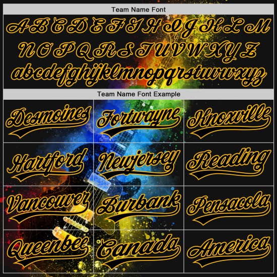 Or Design Baseball Authentique Festival Personnalisé Guitare Musique Couleurs Avec Jersey Psychédélique Noir Motif 3D Or Design Baseball Authentique Festival Personnalisé Guitare Musique Couleurs Avec Jersey Psychédélique Noir Motif 3D