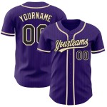 Maillot de baseball City violet crème à fines rayures noires authentique personnalisé Maillot de baseball City violet crème à fines rayures noires authentique personnalisé
