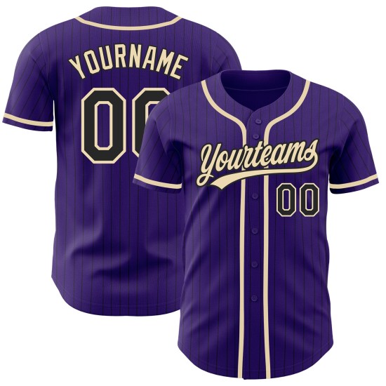 Maillot de baseball City violet crème à fines rayures noires authentique personnalisé Maillot de baseball City violet crème à fines rayures noires authentique personnalisé