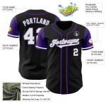 Maillot de baseball authentique, deux tons blanc-violet, noir, personnalisé Maillot de baseball authentique, deux tons blanc-violet, noir, personnalisé