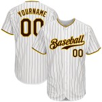 Maillot de baseball à rayures fines personnalisé blanc authentique marron-or Maillot de baseball à rayures fines personnalisé blanc authentique marron-or
