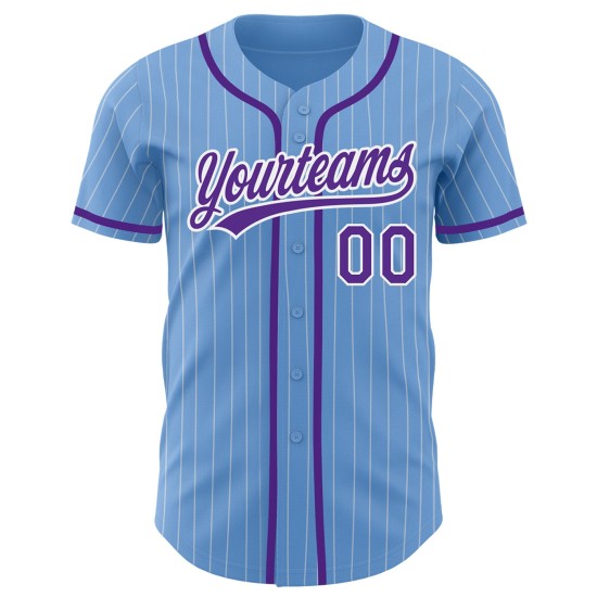 Maillot de baseball bleu, violet et blanc, personnalisé, authentique, à fines rayures claires Maillot de baseball bleu, violet et blanc, personnalisé, authentique, à fines rayures claires