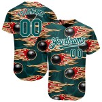 Maillot de baseball Hotrod Flame au design 3D authentique et personnalisé, motif boule verte, bowling, blanc minuit Maillot de baseball Hotrod Flame au design 3D authentique et personnalisé, motif boule verte, bowling, blanc minuit