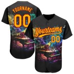 Maillot de baseball 3D personnalisé coloré avec motif noir authentique, motif piano fumé, motif doré et rouge Maillot de baseball 3D personnalisé coloré avec motif noir authentique, motif piano fumé, motif doré et rouge