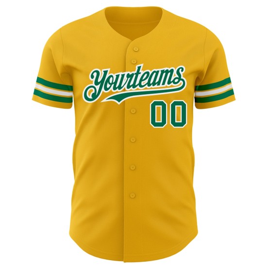 Maillot de baseball personnalisé Kelly Gold vert-blanc authentique Maillot de baseball personnalisé Kelly Gold vert-blanc authentique