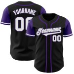 Maillot de baseball authentique, deux tons blanc-violet, noir, personnalisé Maillot de baseball authentique, deux tons blanc-violet, noir, personnalisé