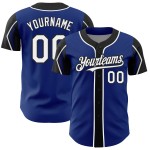 Maillot de baseball 3 formes, couleurs personnalisées Royal Arm, blanc et noir, authentique Maillot de baseball 3 formes, couleurs personnalisées Royal Arm, blanc et noir, authentique