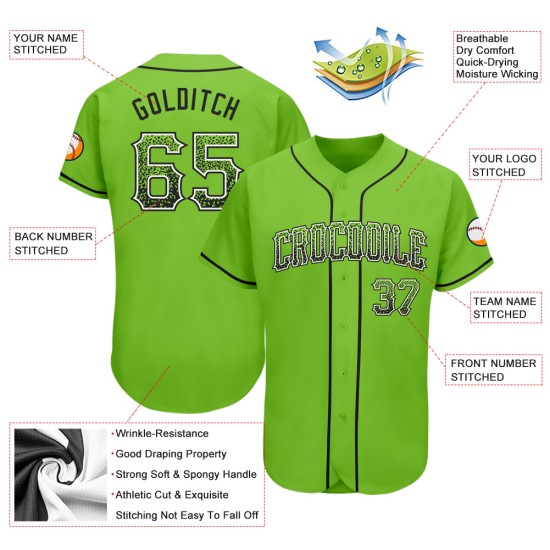 Maillot de baseball authentique vert personnalisé noir et blanc, style Drift Neon Maillot de baseball authentique vert personnalisé noir et blanc, style Drift Neon
