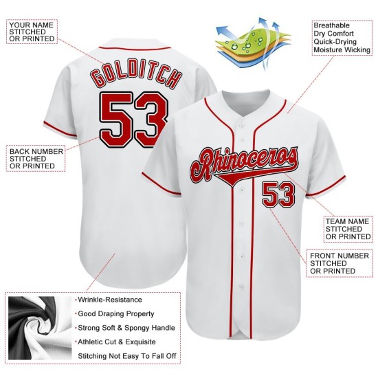 Maillot de baseball rouge-noir authentique blanc personnalisé Maillot de baseball rouge-noir authentique blanc personnalisé