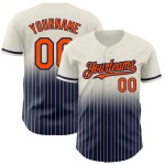 Maillot de baseball authentique à rayures fines, couleur crème, orange et bleu marine, délavé Maillot de baseball authentique à rayures fines, couleur crème, orange et bleu marine, délavé