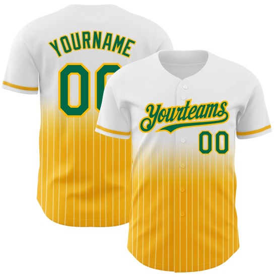 Maillot de baseball Kelly authentique à rayures fines, blanc, tendance, vert et or Maillot de baseball Kelly authentique à rayures fines, blanc, tendance, vert et or