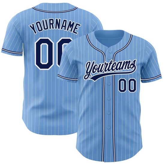 Maillot de baseball authentique personnalisé à rayures blanches et bleues Maillot de baseball authentique personnalisé à rayures blanches et bleues