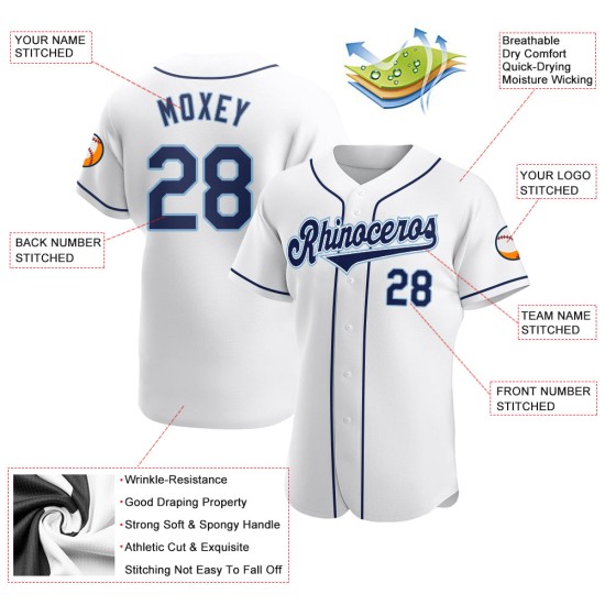 Maillot de baseball authentique personnalisé bleu marine et blanc poudre Maillot de baseball authentique personnalisé bleu marine et blanc poudre