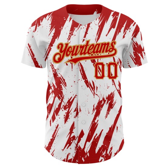 Maillot de baseball abstrait 3D, motif de forme personnalisé, blanc, authentique, or, rouge, ancien, pointu Maillot de baseball abstrait 3D, motif de forme personnalisé, blanc, authentique, or, rouge, ancien, pointu