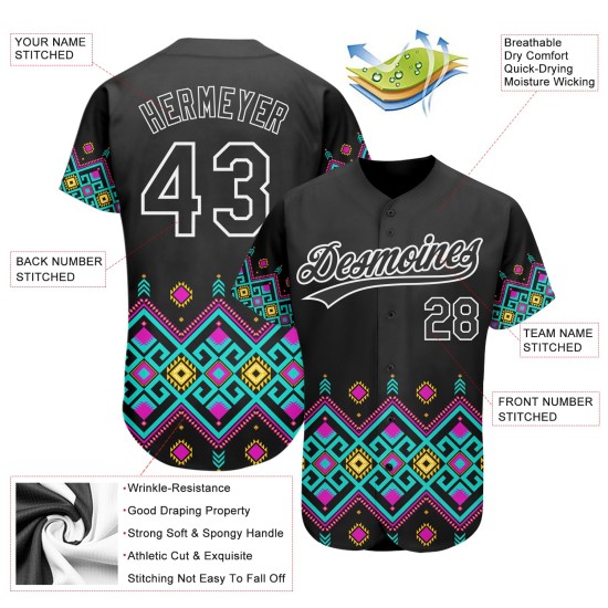 Maillot de baseball ethnique 3D authentique, style maillot, noir, motif africain traditionnel personnalisé, blanc Maillot de baseball ethnique 3D authentique, style maillot, noir, motif africain traditionnel personnalisé, blanc