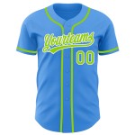 Maillot de baseball bleu électrique authentique et personnalisé vert fluo et blanc Maillot de baseball bleu électrique authentique et personnalisé vert fluo et blanc
