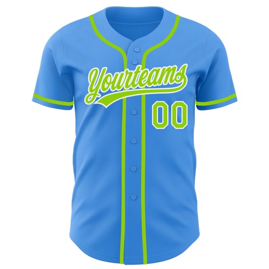 Maillot de baseball bleu électrique authentique et personnalisé vert fluo et blanc Maillot de baseball bleu électrique authentique et personnalisé vert fluo et blanc