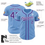 Maillot de baseball bleu, violet et blanc, personnalisé, authentique, à fines rayures claires Maillot de baseball bleu, violet et blanc, personnalisé, authentique, à fines rayures claires