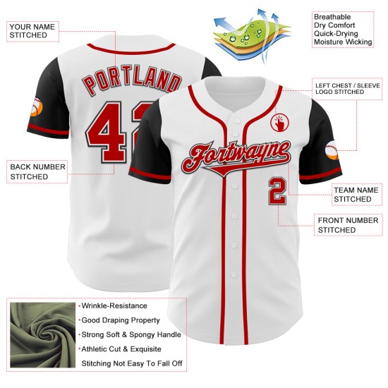 Maillot de baseball blanc authentique ton rouge-noir personnalisé deux Maillot de baseball blanc authentique ton rouge-noir personnalisé deux