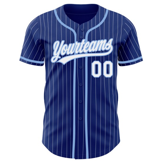 Maillot de baseball Royal Light à rayures fines, blanc et bleu, personnalisé Maillot de baseball Royal Light à rayures fines, blanc et bleu, personnalisé