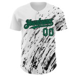 Maillot de baseball blanc Kelly personnalisé vert-noir à motif abstrait 3D Splash authentique Maillot de baseball blanc Kelly personnalisé vert-noir à motif abstrait 3D Splash authentique