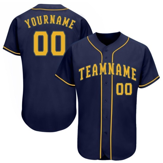 Maillot de baseball bleu marine personnalisé doré Maillot de baseball bleu marine personnalisé doré