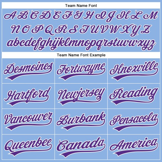 Maillot de baseball bleu, violet et blanc, personnalisé, authentique, à fines rayures claires Maillot de baseball bleu, violet et blanc, personnalisé, authentique, à fines rayures claires