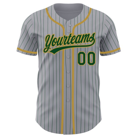 Maillot de baseball personnalisé à rayures grises et vertes authentiques Maillot de baseball personnalisé à rayures grises et vertes authentiques